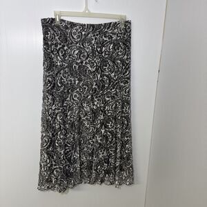 PECK & PECK Skirt Womens Maxi Floral Print Elastic Waistband Layered Sheer Lace